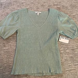 Nine West mint green puff sleeve smocked blouse - size small